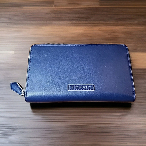 Vera Bradley Handbags - Vera Bradley Women's Dark Blue Leather Wallet Zippered